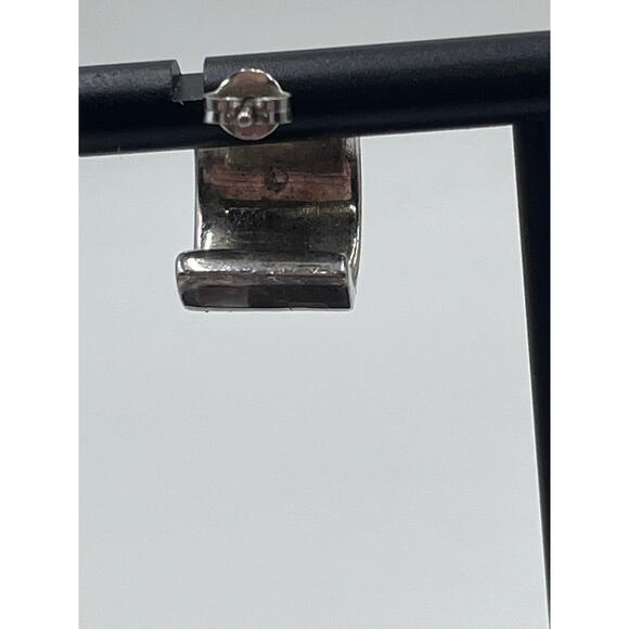 Vintage Sterling Silver 925 Inlaid Mother of Pearl Half Hoop Huggie Earrings - Picture 8 of 11